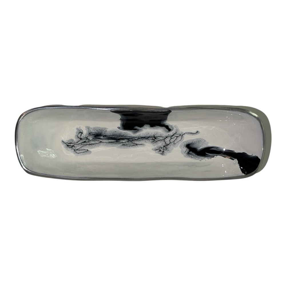 Nima Oberoi Lunares Black and White Rectangular Serving Tray 11 X 3 inch New
